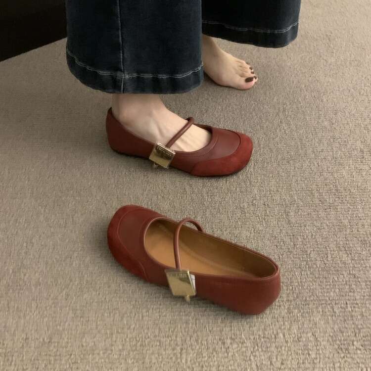Red Mary Jane for Women 2025 Spring Round Toe Soft Surface One Strap Shallow Mouth Style Single Shoes Loafers French Sweetheart
