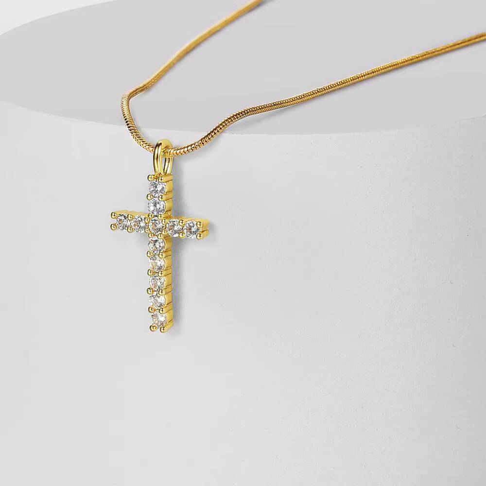 KISSWIFE High Quality Christian Religion Gold Plated Copper CZ Micro Pave Cross Pendant Necklace Women Jewelry