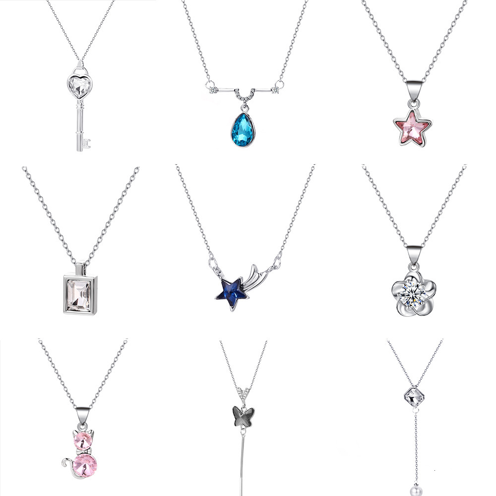 Korean Minimalist Cool Style Zircon Pendant Necklace Fashion Five-Pointed Star Key Cat Collarbone Chain Niche Design