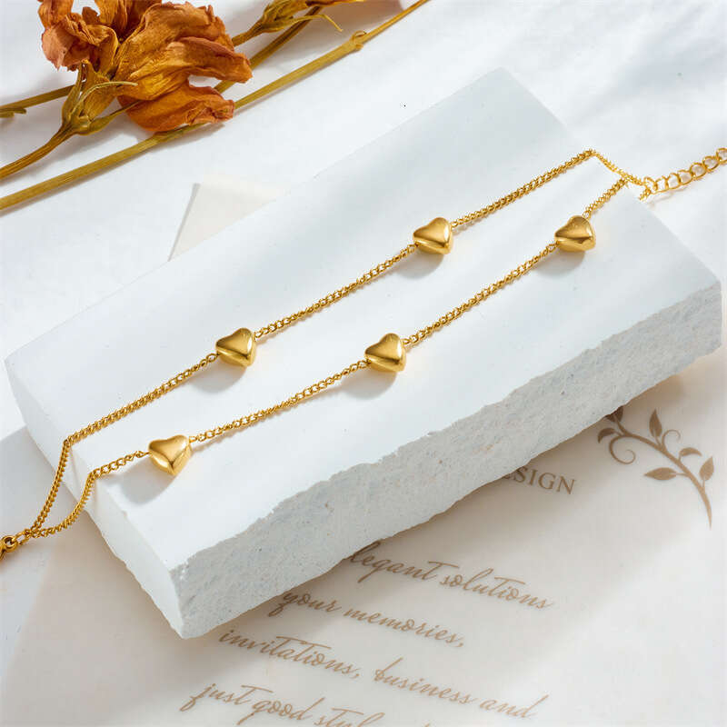 Fashion Niche Design Double Layer Chain Heart Simple Versatile High-end Commuting Titanium Steel Bracelet