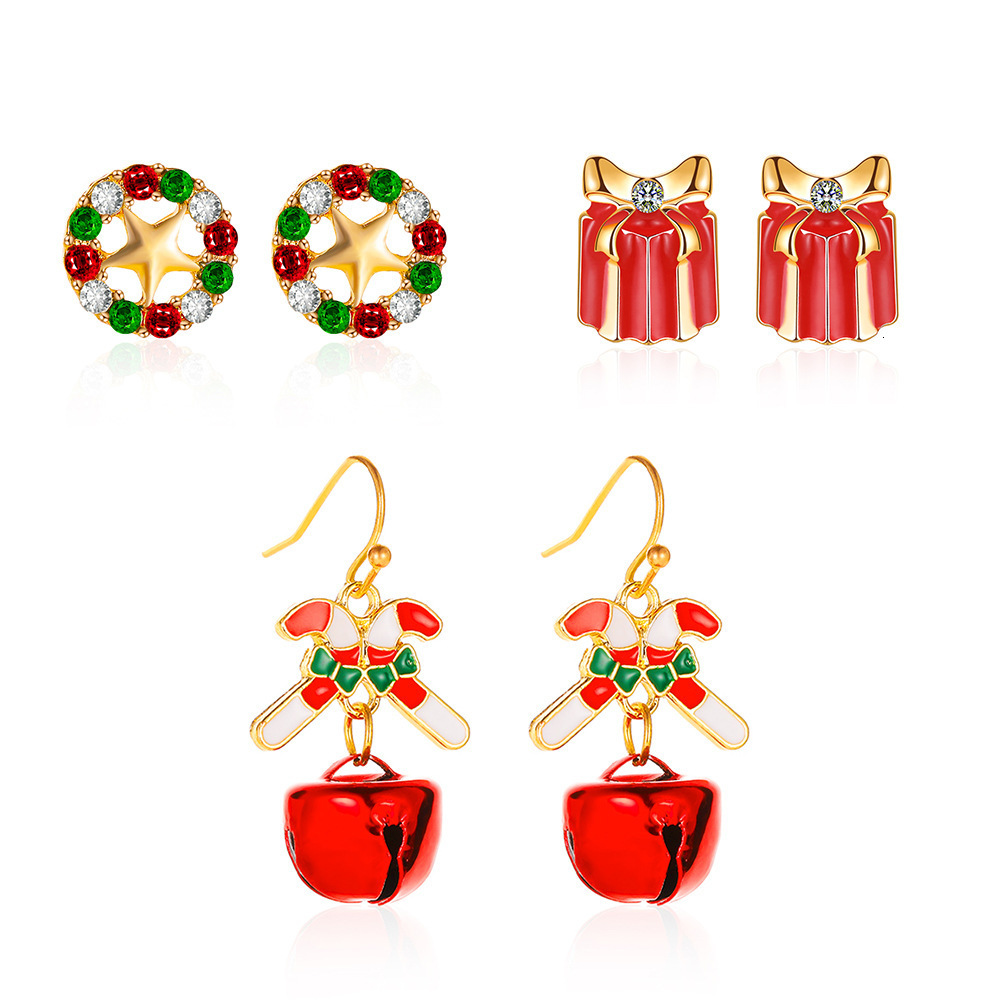 Set Alloy Oil Drop Santa Claus Bell Autumn and Winter Christmas Earrings for Women