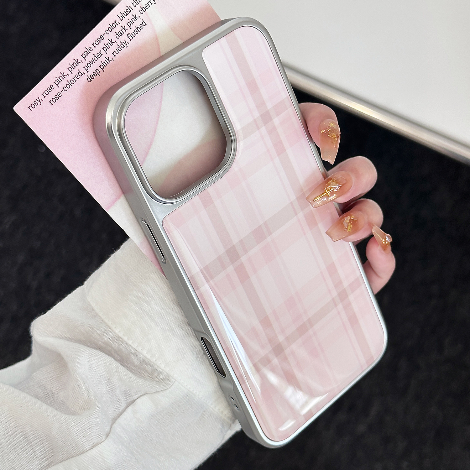 Compatible with iPhone 17 Pro Max Case, Aesthetic Cute Elegant Blue Plaid Pattern Soft TPU Hard Back Shockproof Protective Cover for Women Girls