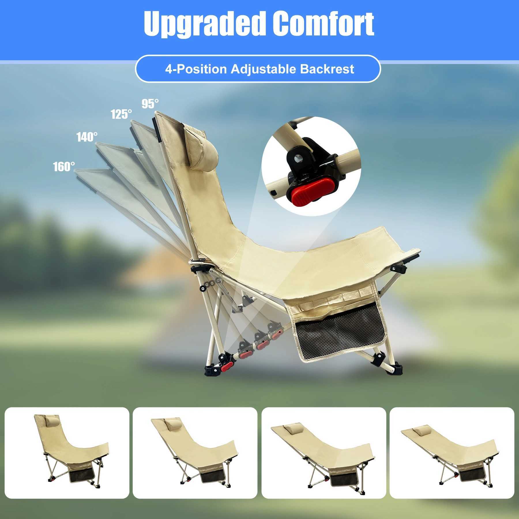 WESTTUNE Folding Camping Chair Portable Recliner 4 Gear Adjustment Lounge Chair with Headrest Leisure Fishing Beaching Chair J250930