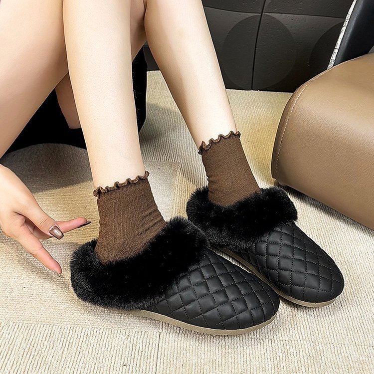 Designer shoes free shipping 2025 Autumn Winter New Velvet Home Anti slip Thick Bottom Warm Slippers for woman