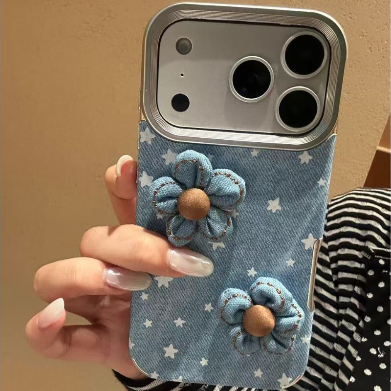 Compatible with iPhone 17 Pro Max Cute Flower Floral Case, Soft Shockproof Protective Phone Case for iPhone 16 Pro Max Women Girls Flower Blue