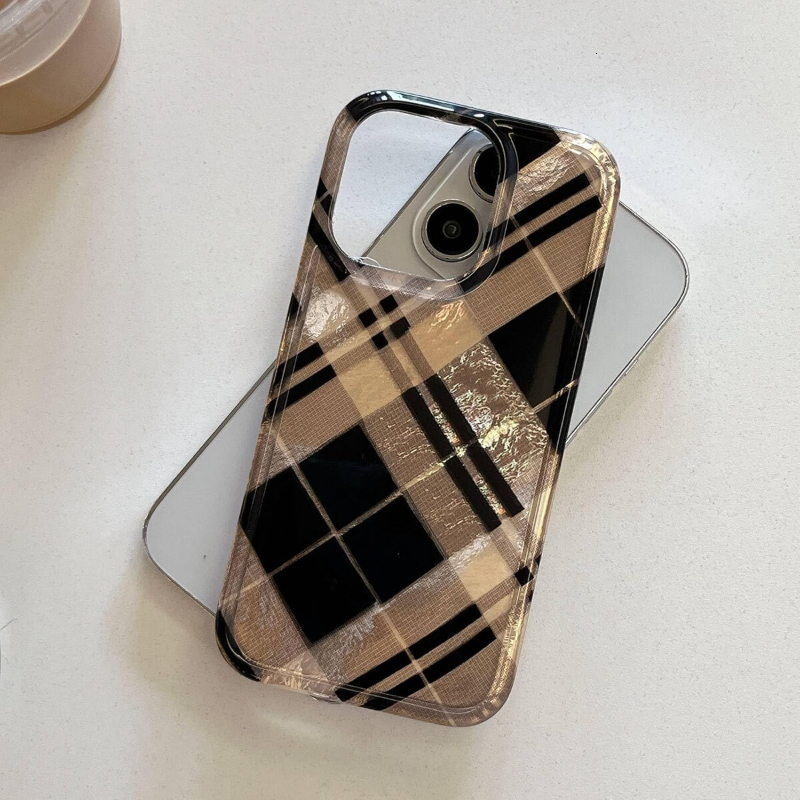 Black Checkered Aesthetic Bling Phone Case for iPhone 16/15 ,Trendy Timeless Glitter Cool Girls Women Preppy Design Protective Cover for iPhone 14/13