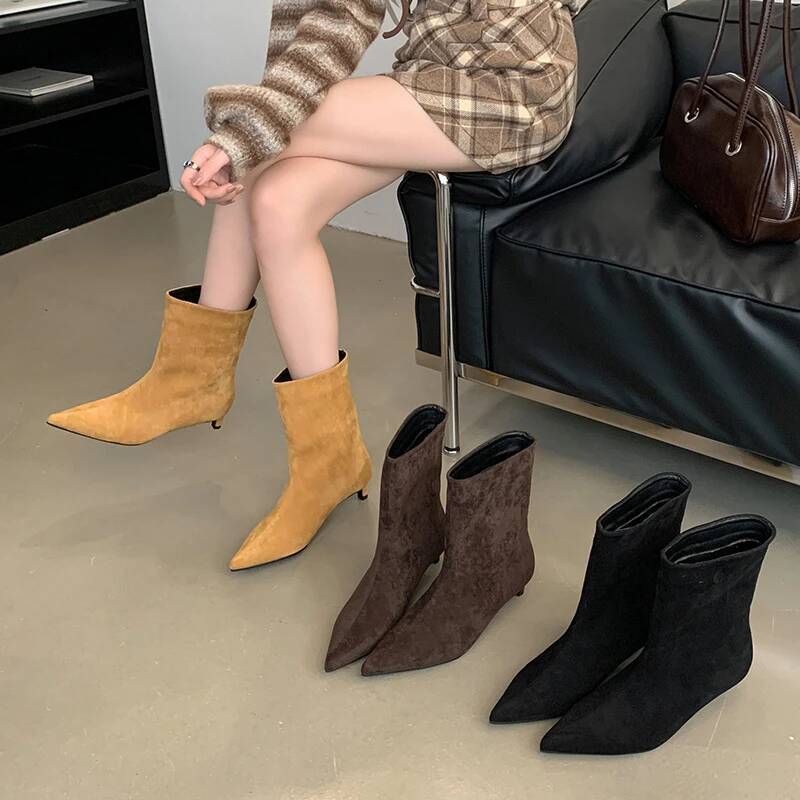 Autumn Winter Pointed Toe Ankle Boots Women Designer Vintage Thin Low Heel Shoes Modern SHort Botas Zapatos De Mujer ddmypanda - view 3