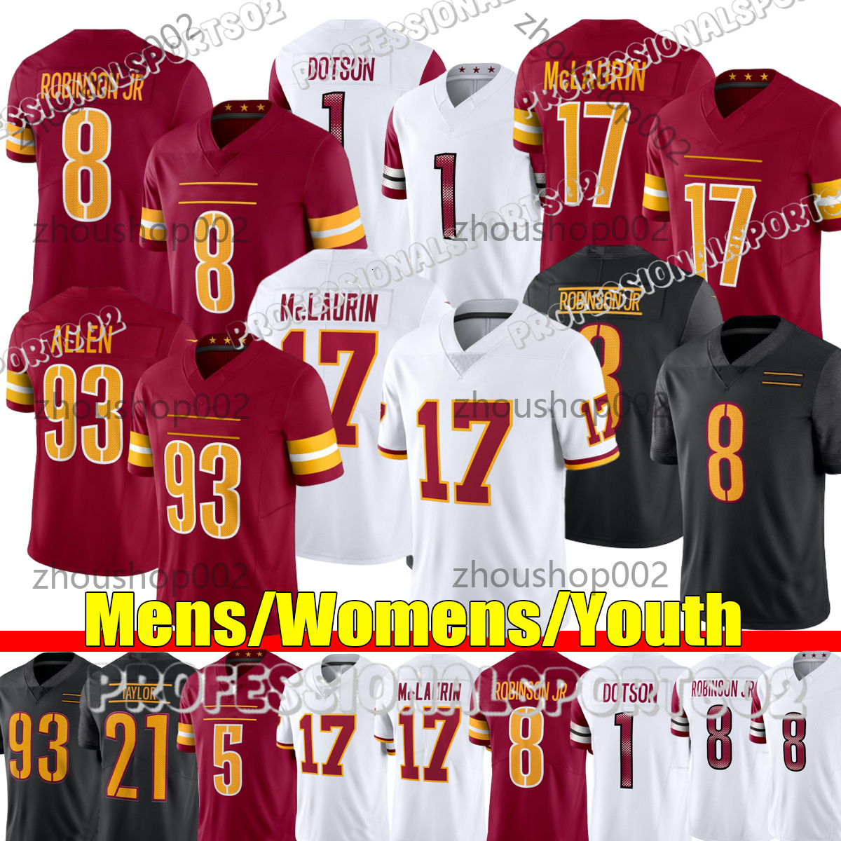 17 Terry McLaurin Commanders Jerseys 5 Jayden Daniels Brian Robinson Jr Luke McCaffrey Nick Allegretti 25 StJuste 93 Jonathan Allen 0 Sainristil Football Jerseys