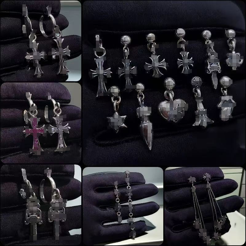 High quality Vintage Chromerds Cross Ear stud Earrings Designer S925 Thai Silver Hoop Earrings Woman Pendientes Cross Heart Star Eardrop Original Earring Jewelry