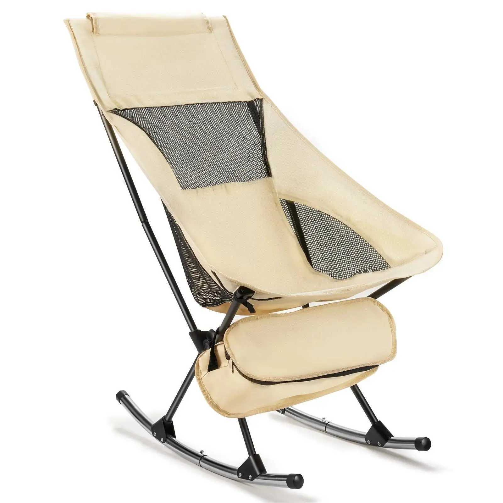 Foldable outdoor rocking chair portable leisure high backrest moon beach chair park camping bedroom lounge chair J250930