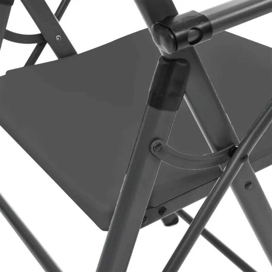 2pack of black commercial plastic folding chairs with armrests featuring a lightweight easytoclean design and durable cover J250930