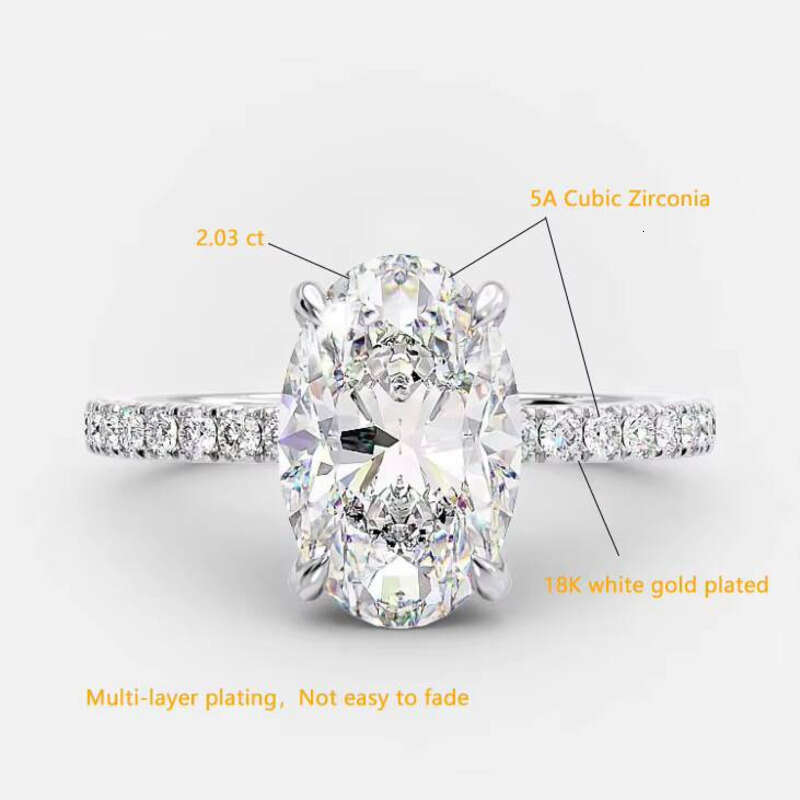 Women Jewelry VVS moissanite ring Eternity Promise Oval Engagement Wedding Sterling Silver Ring