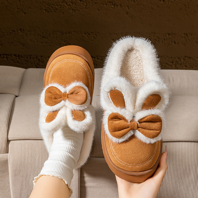 Butterfly Knot Thick-Soled Shoes for Women, Outdoor Wear, 2025 New Winter Indoor Home Fleece-Lined Warm Cute Cotton Slippers ddmymarket