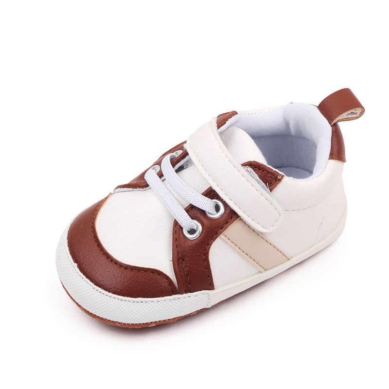 Infant Baby Boys Sneakers Stripe PU Leather Anti-Slip Soft Sole Kidszworld Prewalker Toddler First Walker Shoes 0-18 Months K0472