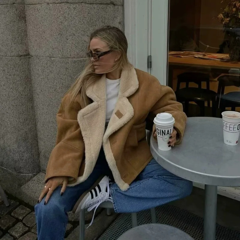 Womens Clothing Autumn Winter Faux Fur Coat Fleece Trendy Loose Warm Retro Sheepskin Comfortable Jackets 250930