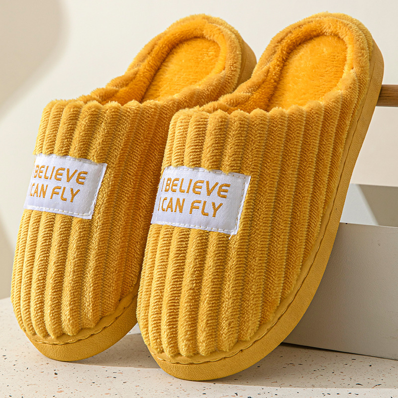 Home Cotton Slippers for Men, Autumn and Winter 2025 New Indoor Non-Slip Thick Sole Striped Plush Slippers, Warm ddmymarket