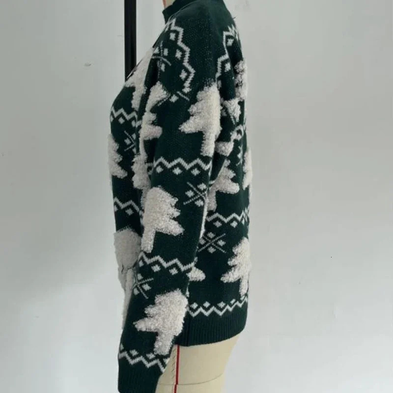 Winter 2025 Women Knitted Sweater 3D Santa Tree Print Warm Thick Jumpers Christmas Sweaters Long Sleeve Pullover Tops Xmas Look 250930