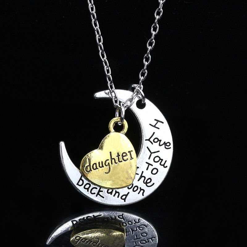 New Moon Heart Letter Family Necklace Fashion Trend Jewelry Accessories