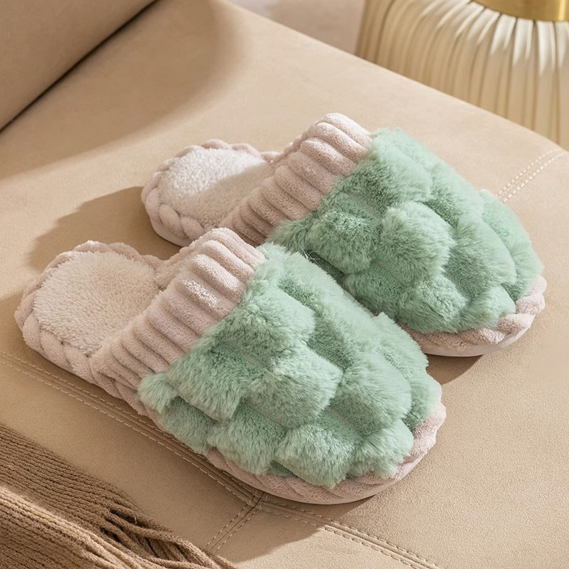 Winter Waffle Plush for Women, Indoor Warm Home Cotton Slippers, Non-Slip Soft Sole Couple Fuzzy Slippers ddmymarket