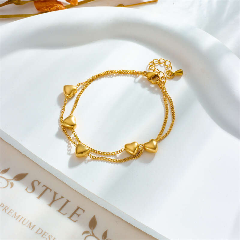 Fashion Niche Design Double Layer Chain Heart Simple Versatile High-end Commuting Titanium Steel Bracelet