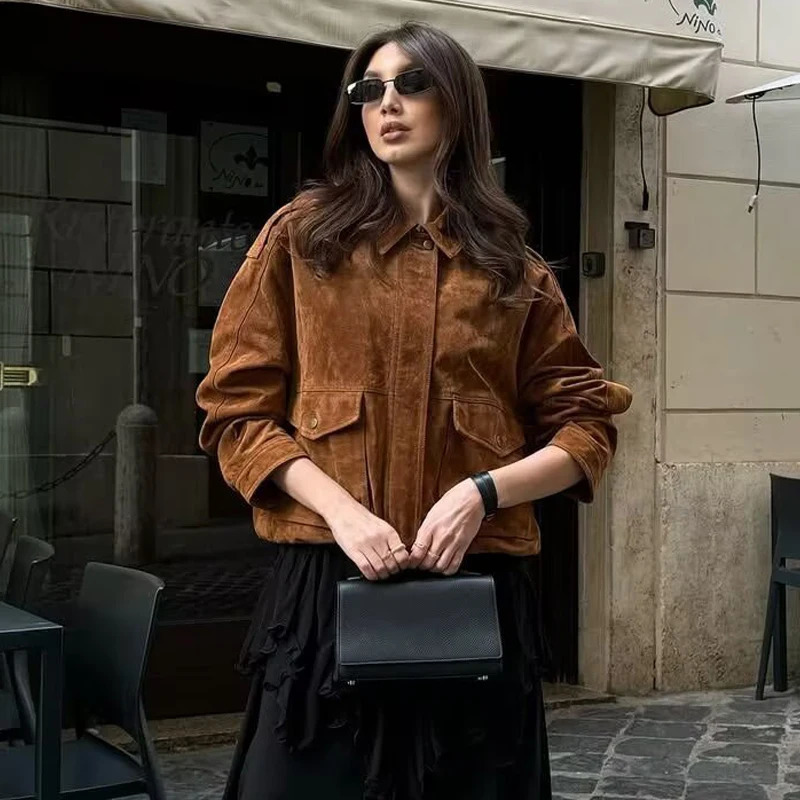 MUJER 2025 Bomber Jackets for Women Outerwears Suede Jacket Streetwear Holiday Coats Zipper in and 250930