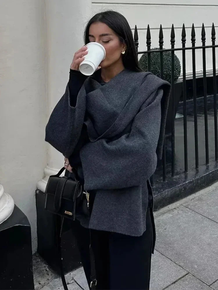 Womens Asymmetric Scarf Knitted Jacket Oneck Single Button Side Slit Solid Loose Coat Winter Female Chic Outerwear 250930