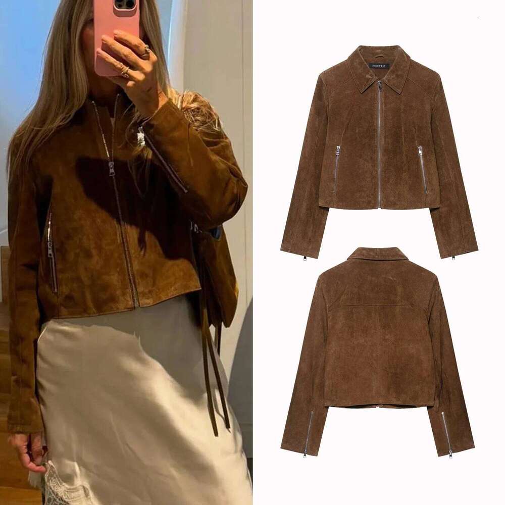 2025 Fashion Women's Casual Suede Jackets Coat Female Zipper Long Sleeve Pockets Coats Winter Lady Commute Jacket Streetwear