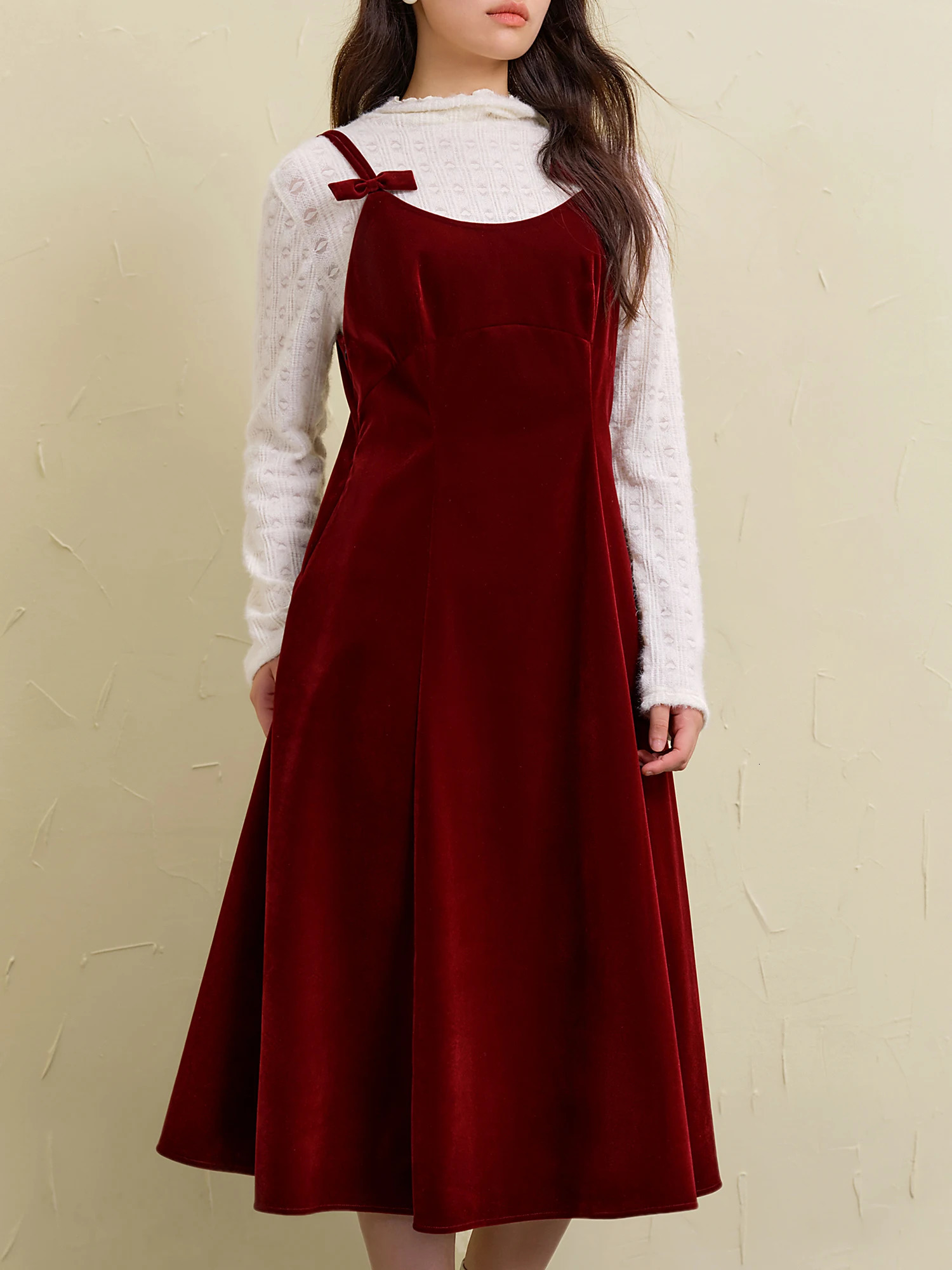 DUSHU Christmas Style Suspender Red Green Black Winter Dress for Women Allmatch Chic Long Dress 24DS84338 250930
