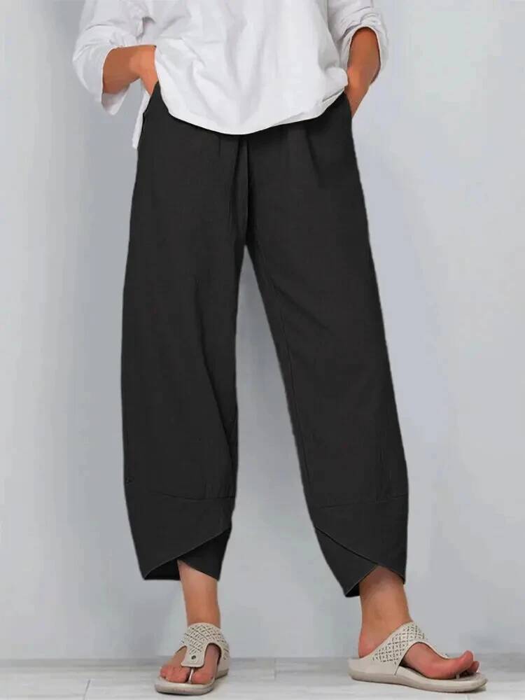 Vintage Print Women Pants Fashion Irregular Casual High Elastic Waist Straight Loose Trousers Summer Lady Cargo Pantalon dongdumaoyi