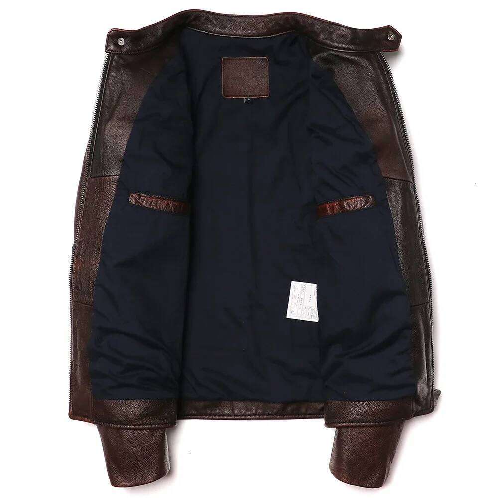 2025 Vintage Brown Genuine Leather Jacket Real Natural Cowhide Men Motorcycle Biker Mens Slim Calf Skin Coat