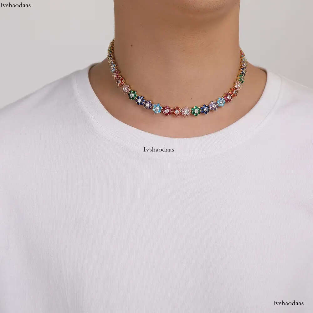 Hip-Hop tennis Sterling Sier VVS Moissanite dia cluster iced out cuban chain for men women colorful floral bracelet necklace