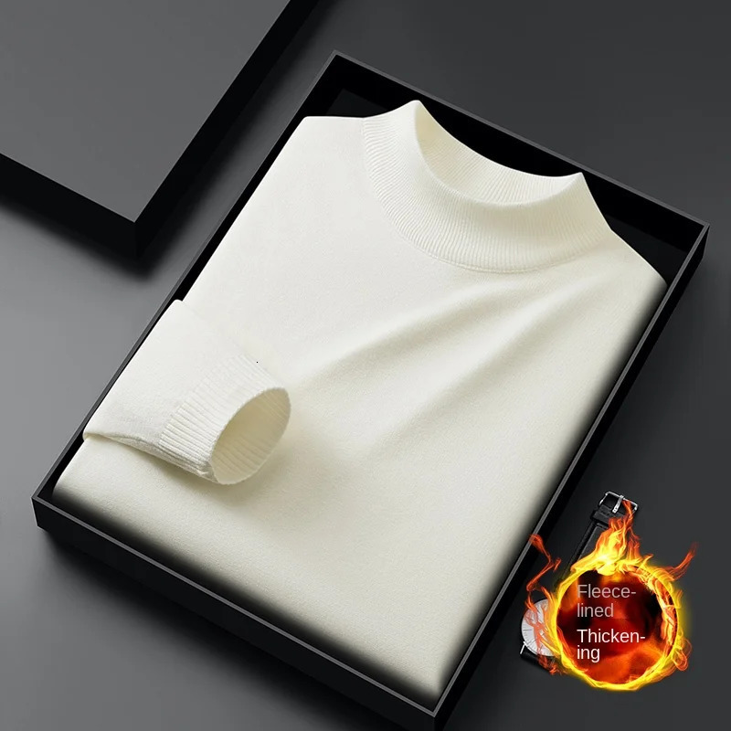 Winter Warm Sweater Mens Fleecelined ColdResistant HighEnd AllMatch Stretch Casual Fashion round Neck Thickened 250929