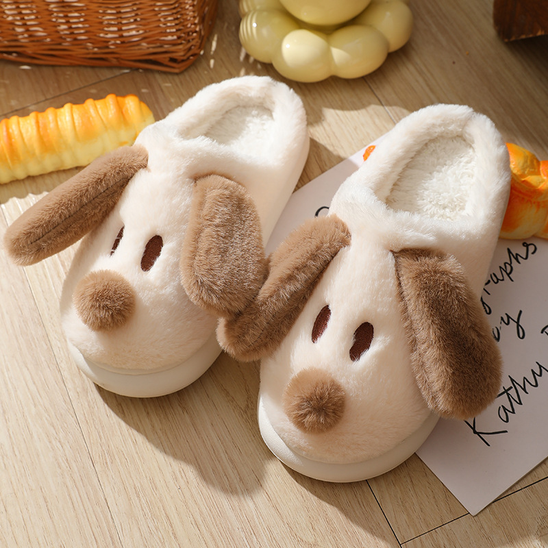 Cute Puppy Indoor Warm Fleece-Lined Cotton Slippers for Women Winter Korean Fashion Soft Sole Maternity Shoes ddmymarket