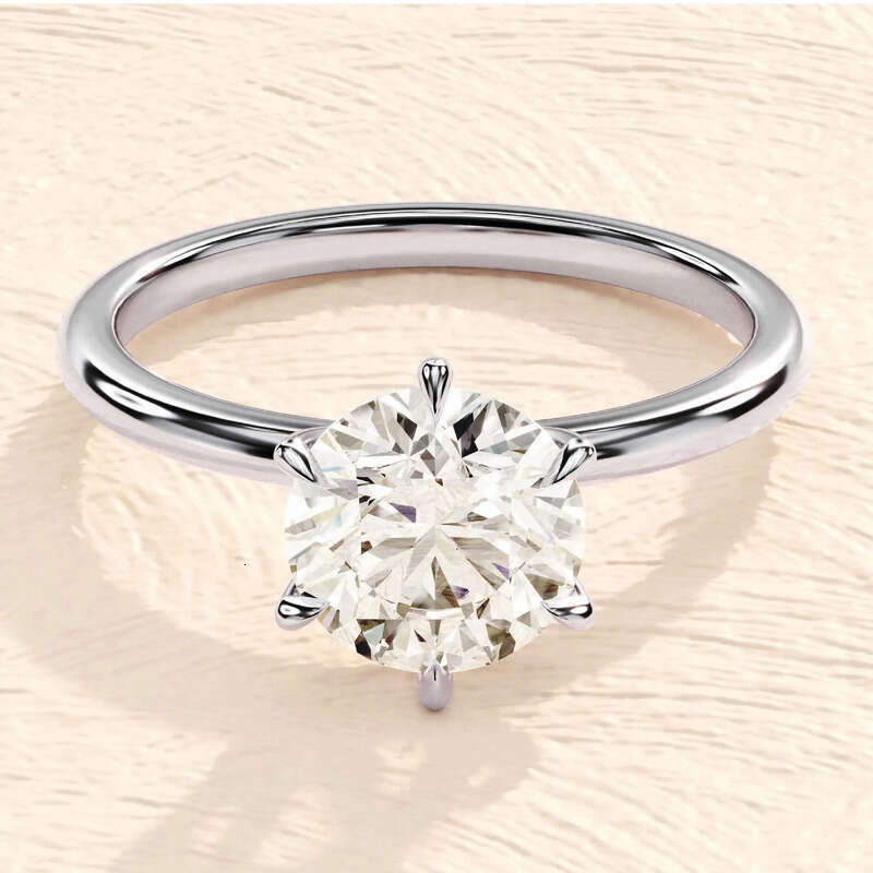 6 Prong Round Engagement Sier Ring/14k Solid Gold 3 Carats Solitaire Moissanite Ring For Wedding