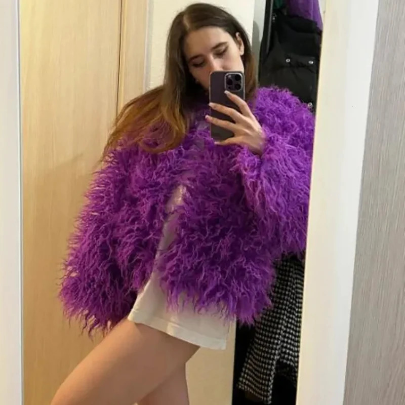 Colorful Warm Faux Women Fur Coat Loose Black White Pink Plush Female Jacket Autumn Winter Shaggy Outerwear 250930