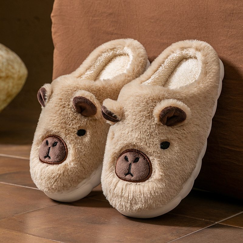 Kapibara Couple Winter Home Use Warm Maternity Cartoon Plush Cotton Slippers Cute for Women ddmymarket