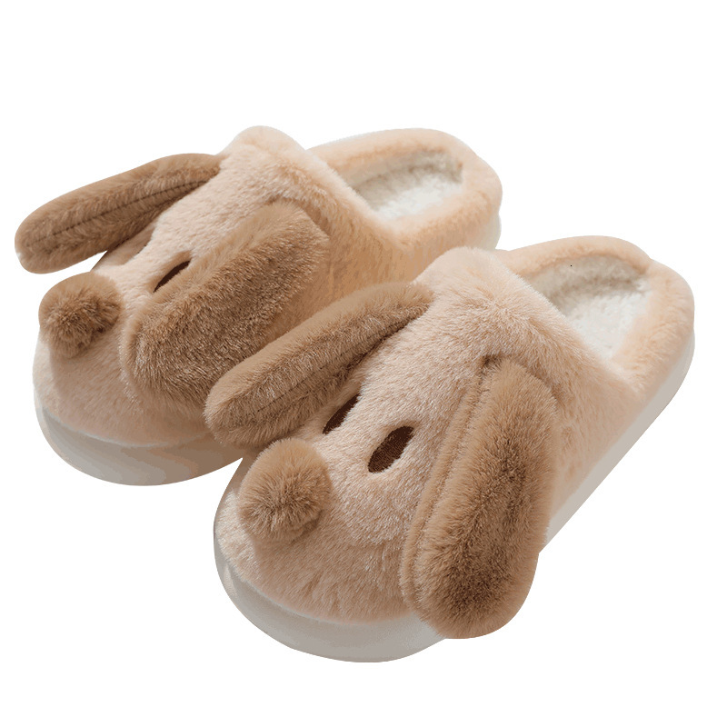 Cute Puppy Indoor Warm Fleece-Lined Cotton Slippers for Women Winter Korean Fashion Soft Sole Maternity Shoes ddmymarket