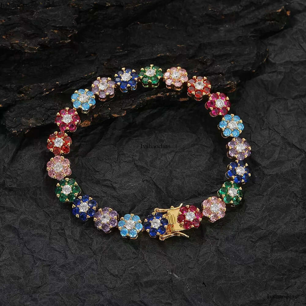 Hip-Hop tennis Sterling Sier VVS Moissanite dia cluster iced out cuban chain for men women colorful floral bracelet necklace