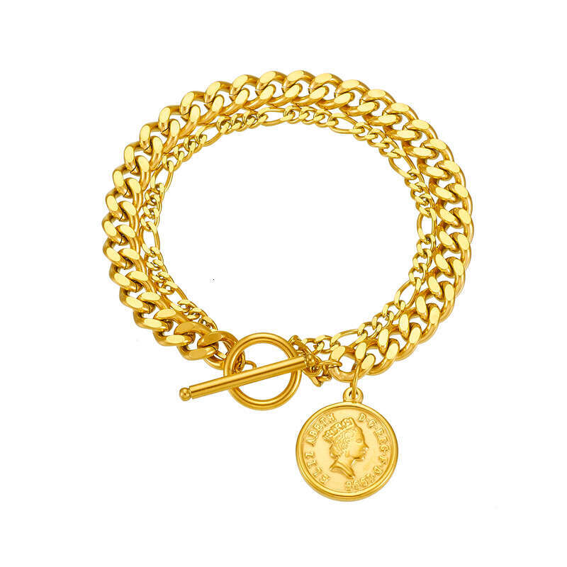 Elegant Fashionable Stainless Steel Necklace with Portrait Design & Gold Finish - OT Clasp Closure