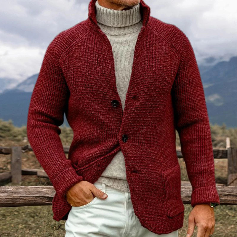 Vintage Stand Collar Singlebreasted Sweater Cardigan Men Spring Fall Long Sleeve Knitting Jacket Coat For Mens Casual Sweaters 250929