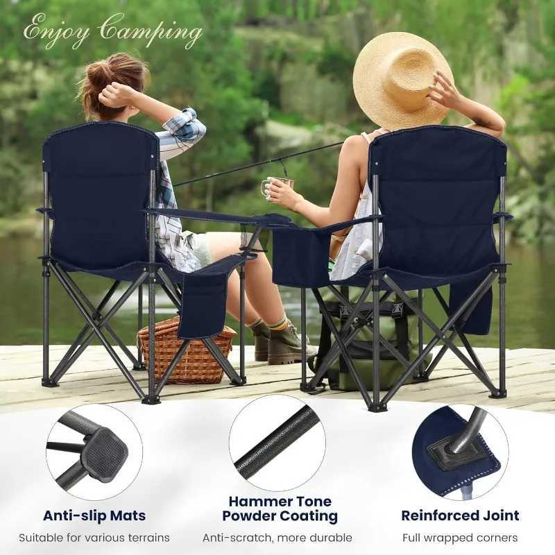 Oversized Portable Camping Folding ChairHeavy Duty Foldable Outdoor ChairCamp Chair w Cup HolderSupport 450 LBS2 PackBlue J250930