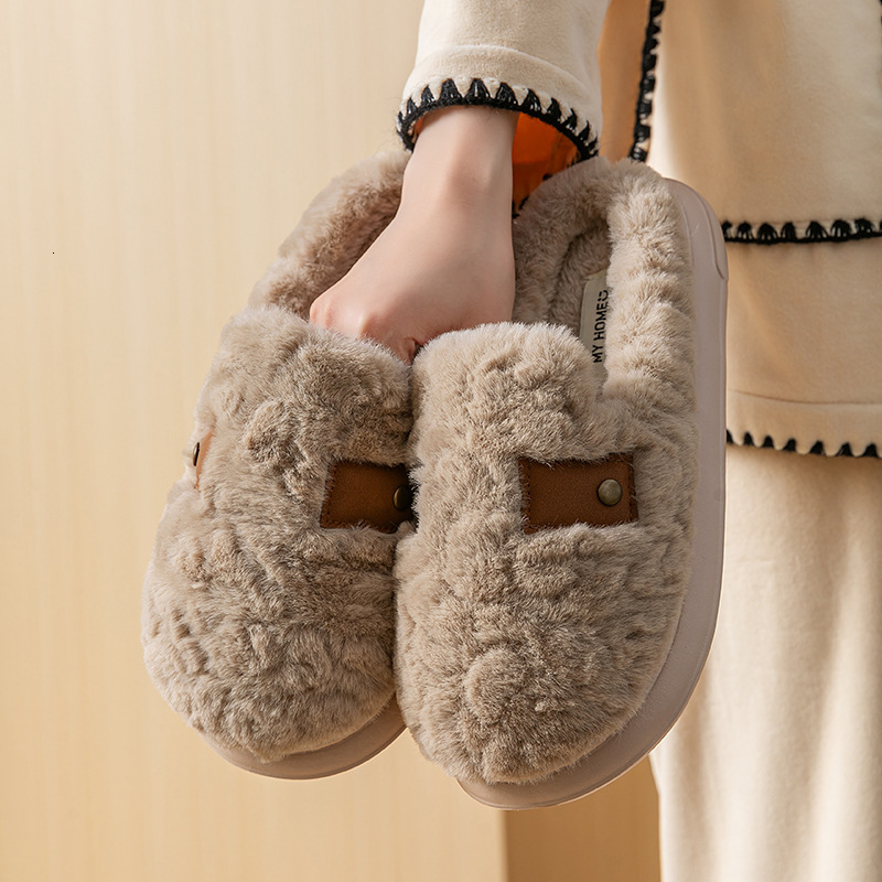 New Home Warm Fleece-Lined Indoor Thick Sole Plush Cotton Slippers for Women Outdoor Wear High-End Non-Slip Winter ddmymarket