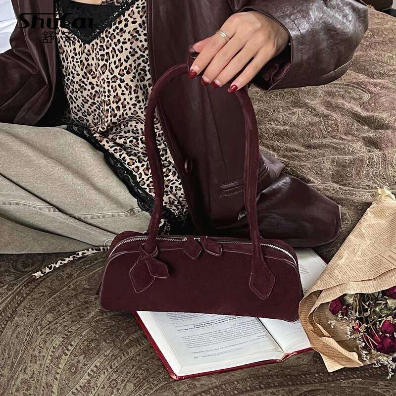 Genuine Cow Leather Women's Shoulder Bag Designer High Quality Matte Suede Huge Commute Cowhide Ladies Handbag For Woman