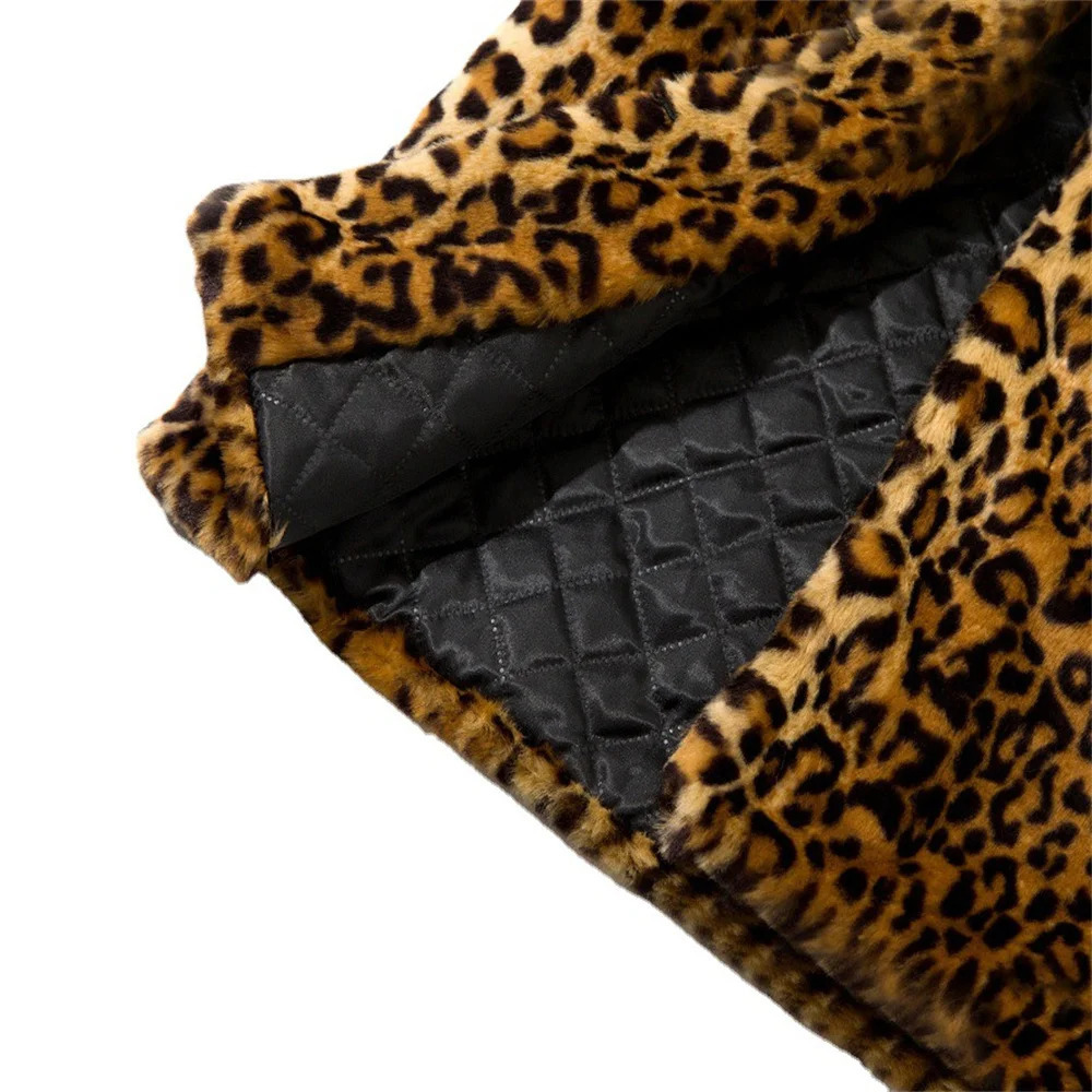 S4XL Winter Warm Open Stitch TurnDown Neck Loose Plush Jacket Women Faux Fur Leopard Cardigan Ladies Thick Long Coat 250930