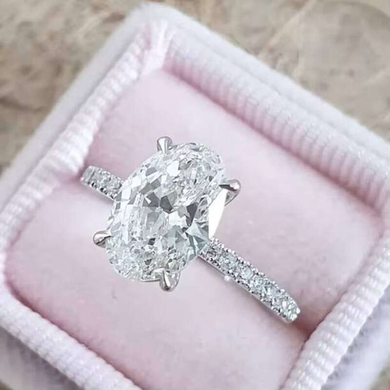 Women VVS moissanite ring Engagement Wedding Oval Gold Plated Sterling Silver Jewelry Ring