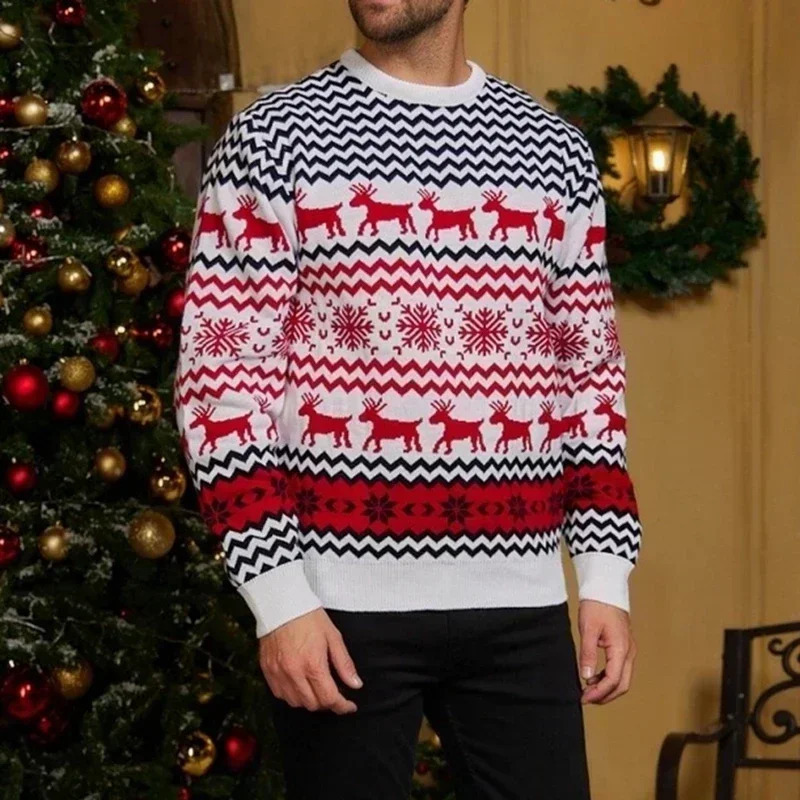 2025 Winter Women Men Christmas Sweaters Couples Matching Outfits Warm Thick Jumpers Soft Jacquard Knitwear Family Look Pullover 250930