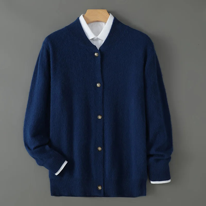 100 Mink Cashmere Sweater Knit Cardigan Men Stand Collar Long Sleeve Autumn and Winter Casual Mens Clothing Business Coat Top 250929