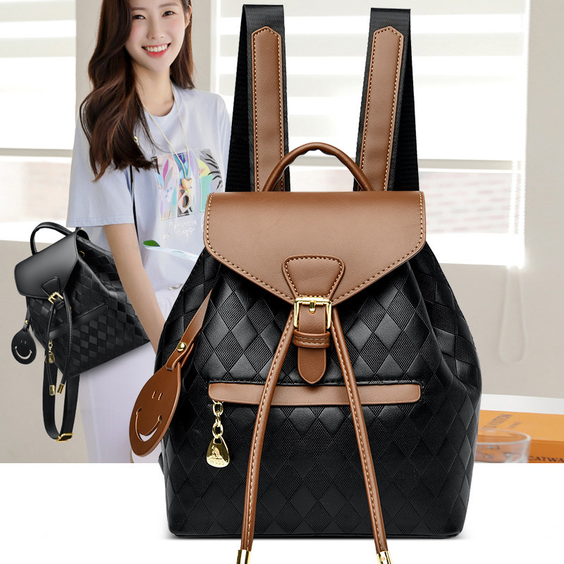 Designer Bag Backpack For Women 2024 New PU Retro Color-block Women's Luxury Bag Shoulder Bag Soft Leather Fashion Bag College Student Backpack T