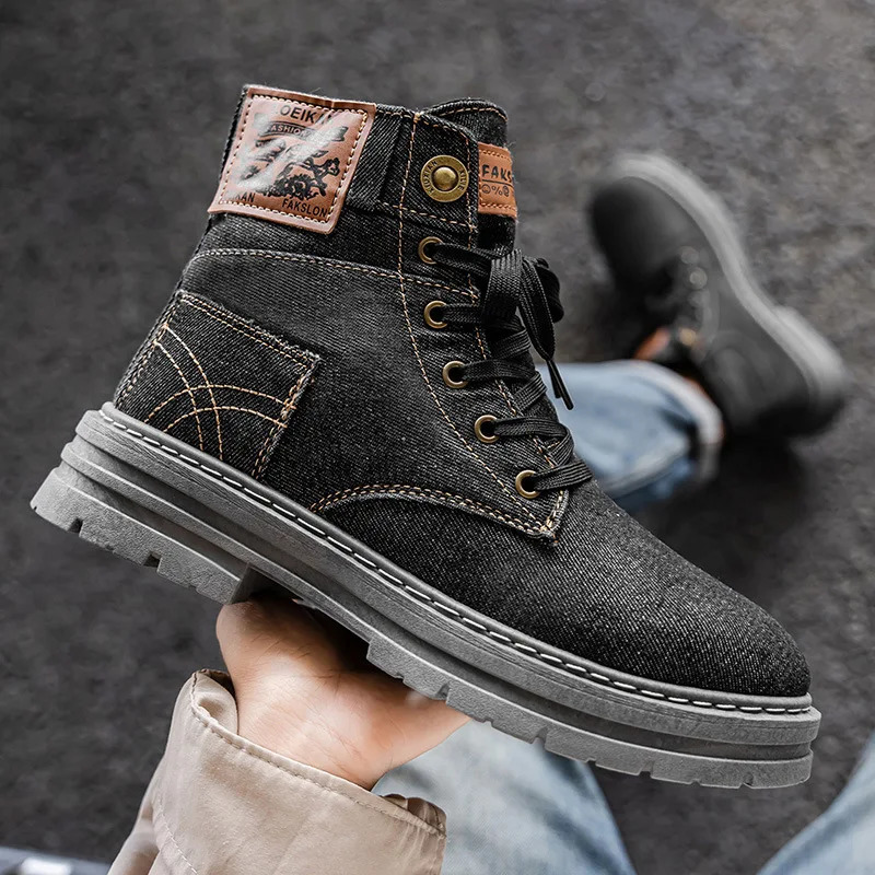 high top plus mens casual boots British style denim workwear mens shoes 250930