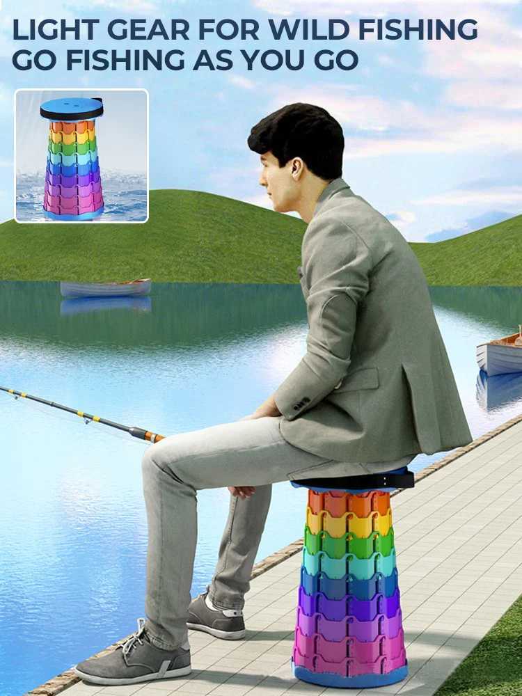 Portable Plastic Folding Telescopic Chair Lightweight Adjustable Stool for Fishing Beach Camping Compact Outdoor Foldable Seat J250930